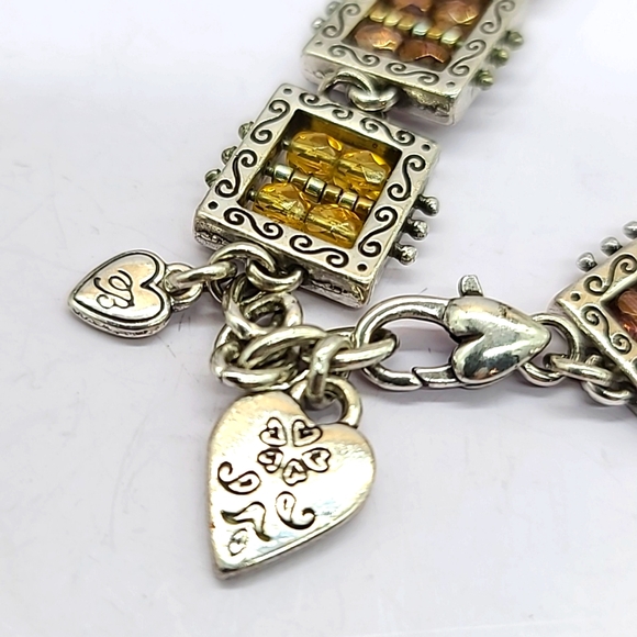 Brighton "BEDAZZLED" Bronze Swarovski Crystal Beads & Heart Charm Link Bracelet! - Picture 5 of 9
